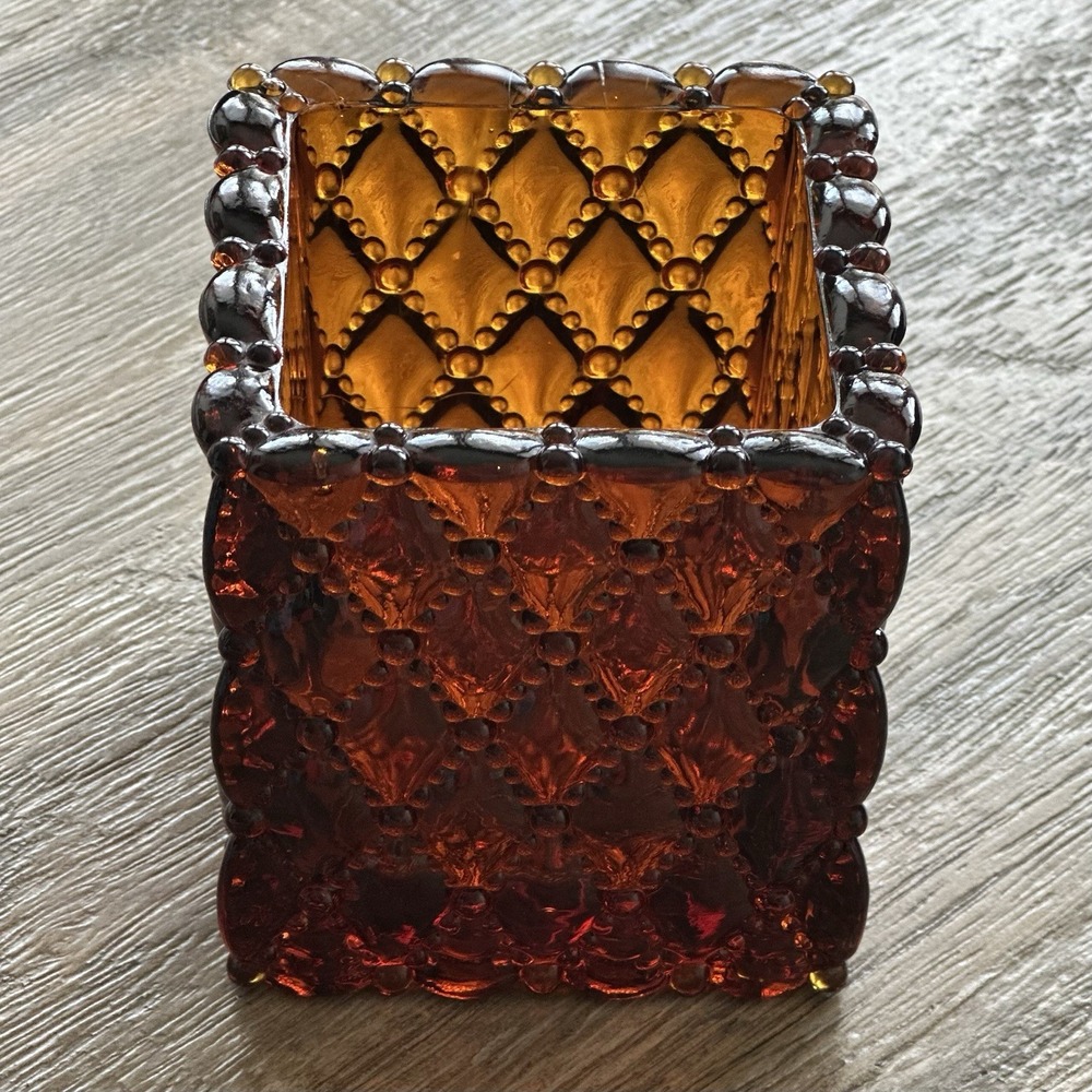 Diamond Quilted‎ Glass Vintage Votive Candle Holder Amber Rare!